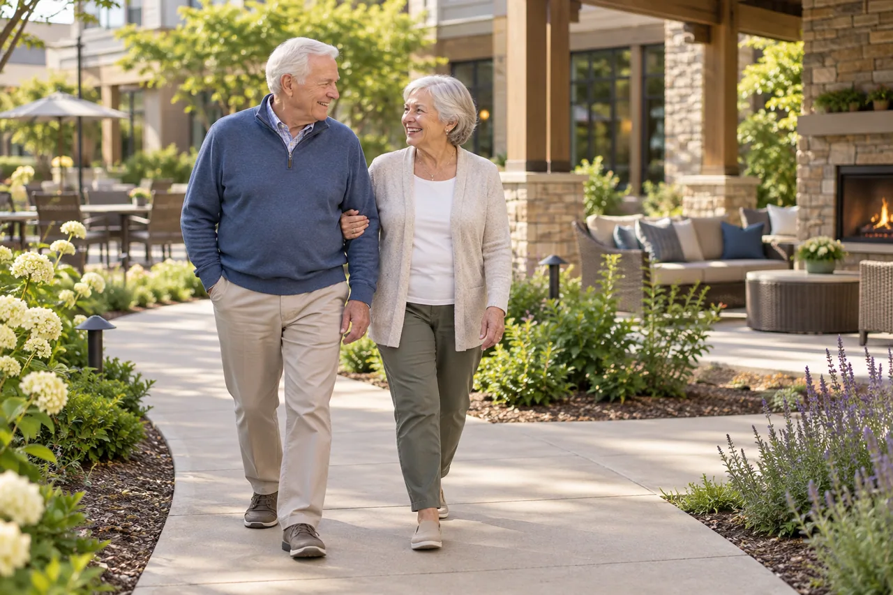 Older adults enjoying a garden path