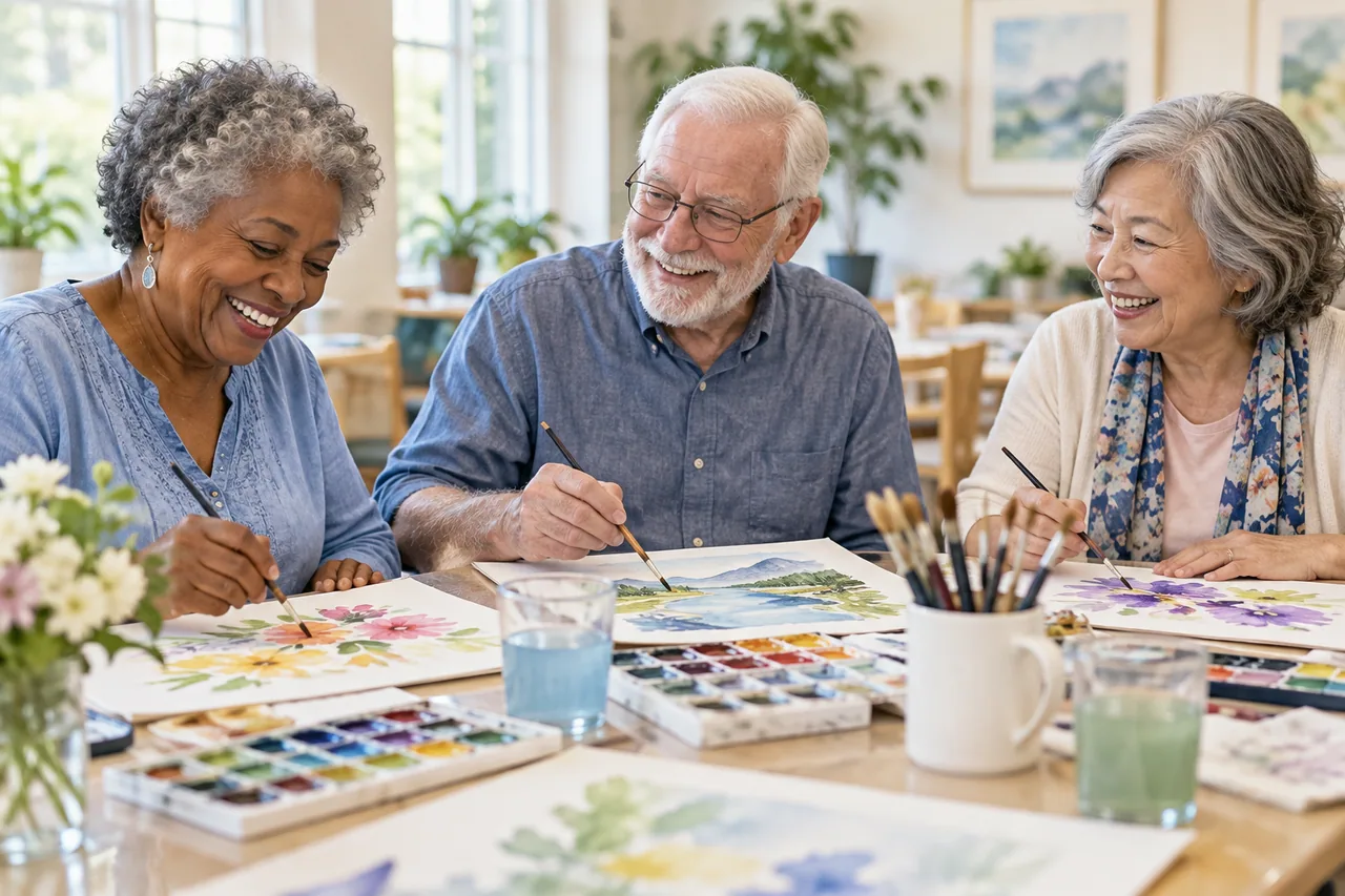 Older adults enjoying a painting activity