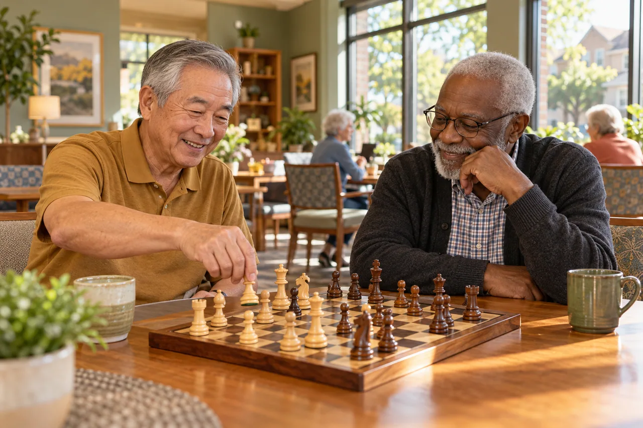 Two older adults enjoying time together